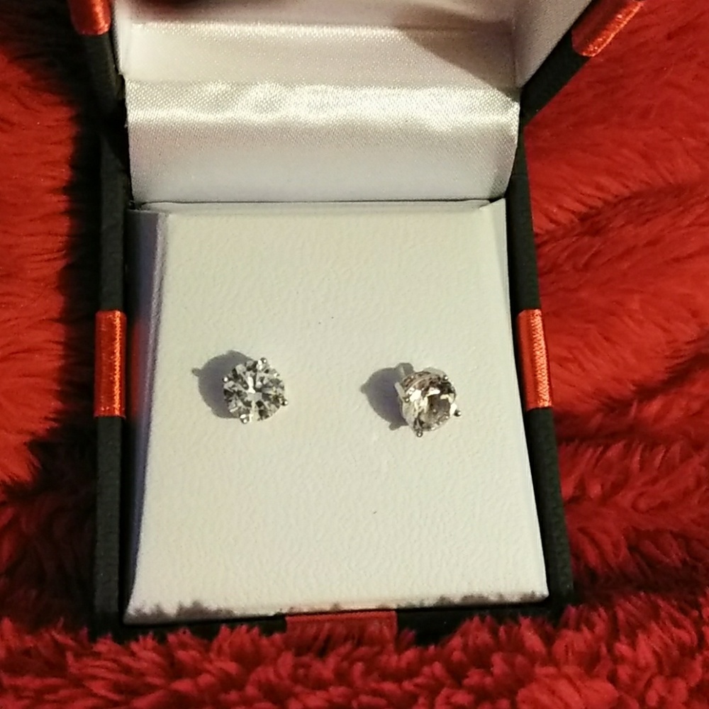 White Solitaire Earrings - image 1